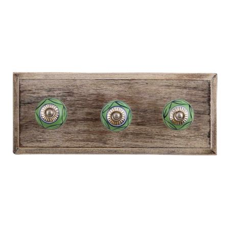 Green Loop Ceramic Wooden Hooks